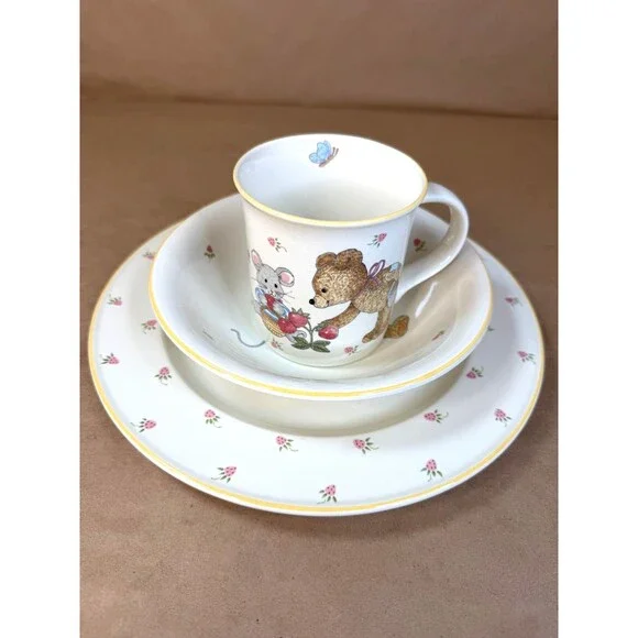 Mikasa Teddy 3 Piece Assortment CC018 Dinner Plate Cereal Bowl and Mug Retired - Picture 2 of 16